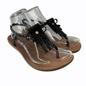 Ipanema Brown & Black Flip Flops With Bow‎ & Fringe Detail Womens Size 6